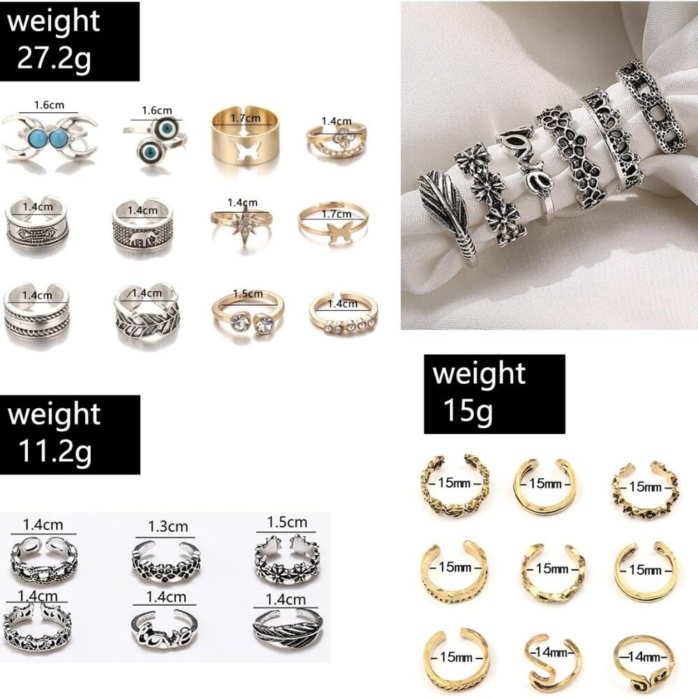 27 Pcs Open Toe Rings Set for Women Adjustable Vintage Retro Toe Ring Summer Bea - Picture 3 of 6